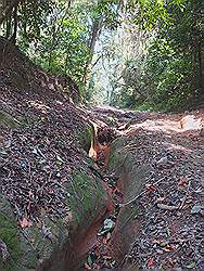 Serra da Cantareira - de geul in het midden van het pad wordt een rivier als het regent; het hele pad wordt een rivier als het erg hard regent (zoals we later mochten ondervinden)