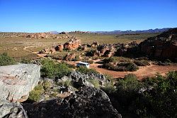 Cederberg - Stadsaal grotten; uitzicht vanaf de rotstekeningen