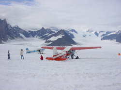 Talkeetna - rondvlucht met een C185 langs mount McKinley; met 2 vliegtuigen op de gletsjer