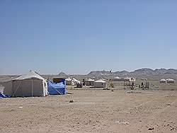 Kamperen in de woestijn - zeer populair, dus veel tenten