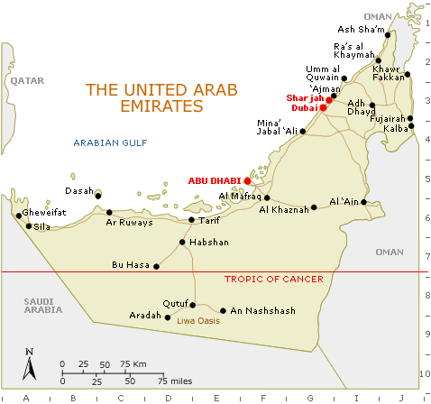 De belangrijkste steden in de Verenigde Arabische Emiraten