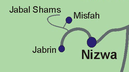 kaart van Nizwa en omgeving