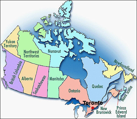 Kaart van Canada - klik voor grotere kaart