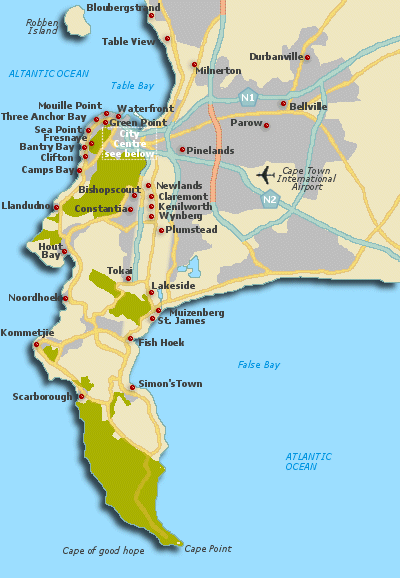 De kaart van omgeving Kaapstad - klik hierop voor grotere kaart