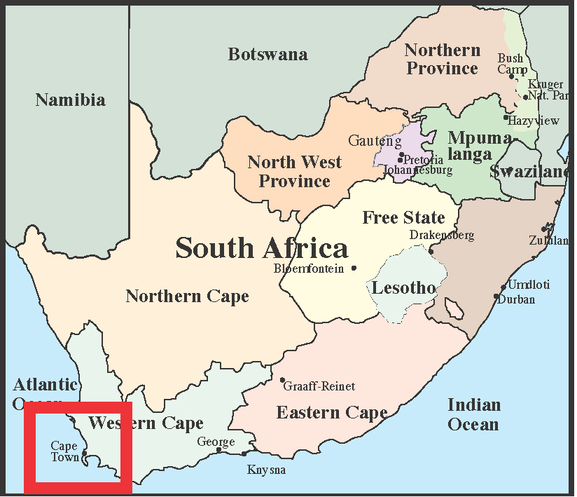 De kaart van Zuid Afrika